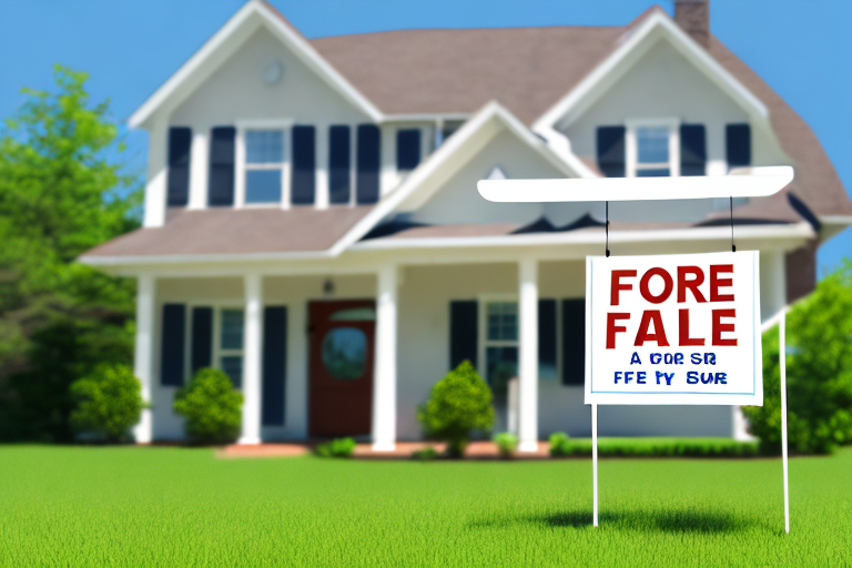 A house with a "for sale" sign in front