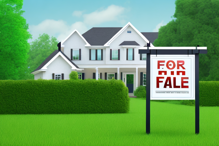A house with a 'for sale' sign in front of it