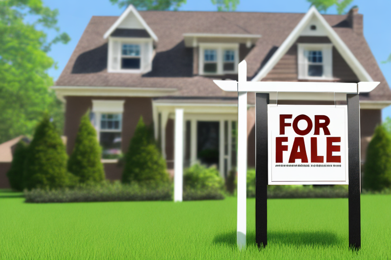 A house with a 'for sale' sign in the front yard