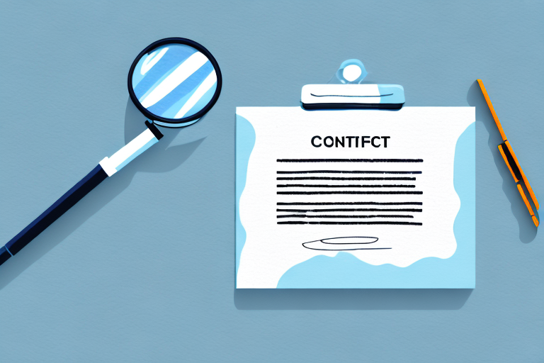 A contract document with a magnifying glass hovering above it